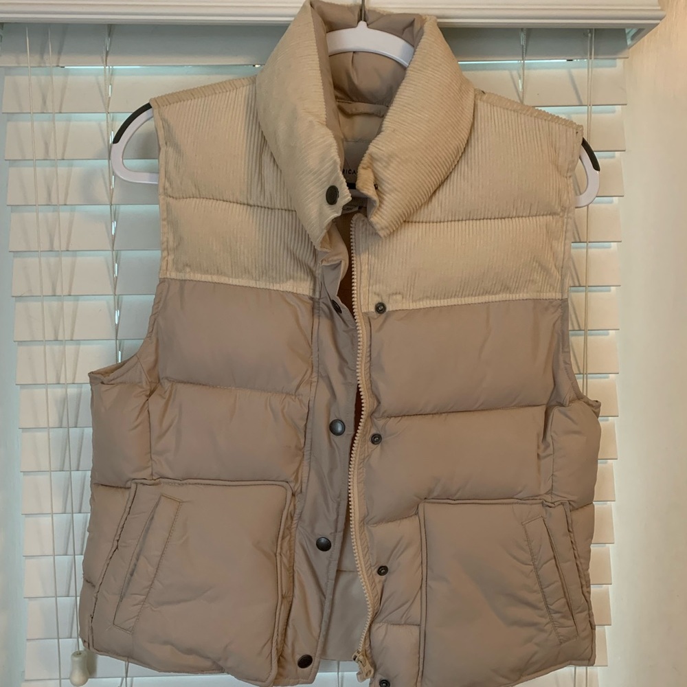 Beige Corduroy Puffer Vest